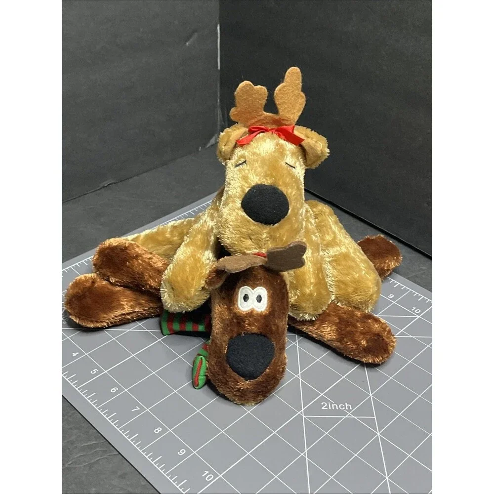 Hallmark Magnetic Kissing Reindeer Plush Set Brown Holiday 2pc Rodney Rhonda